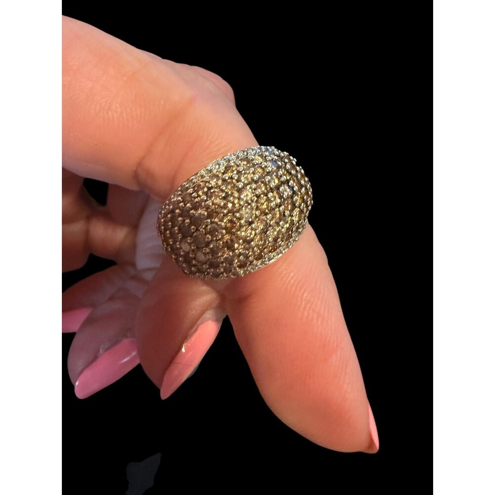 14K Yellow Gold Champagne Diamond Cocktail Ring Pave Set Dome Statement Jewelry - Picture 5 of 9